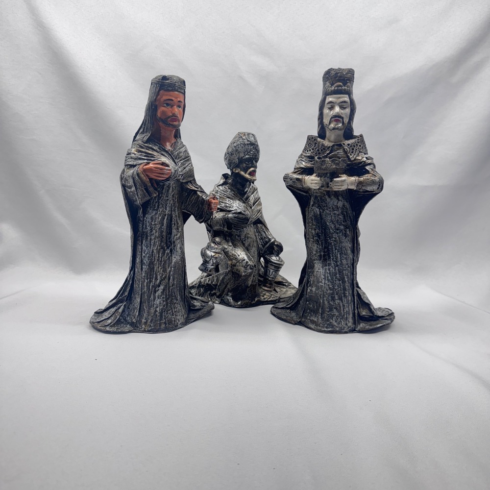 R.N.W.W. Nativity Wise Men Set 3pc Silver Gold Vintage Christmas Magi Decor